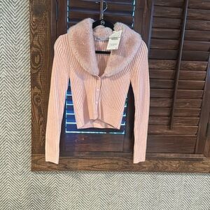 Zara faux fur collar button down cardigan in size small